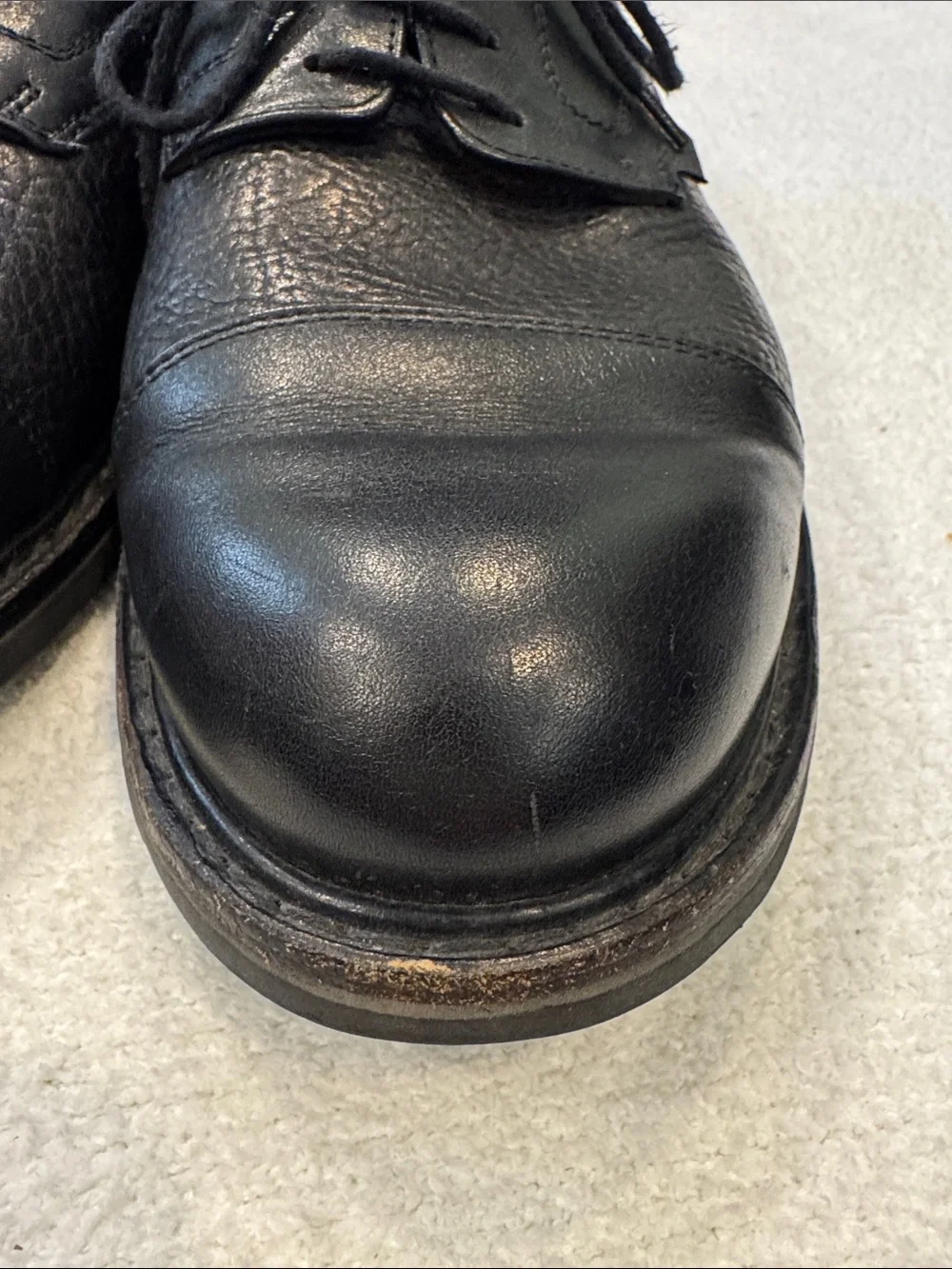 Mephisto Black Leather Cap-Toe Derby Shoes Size 12. Excellent Condition